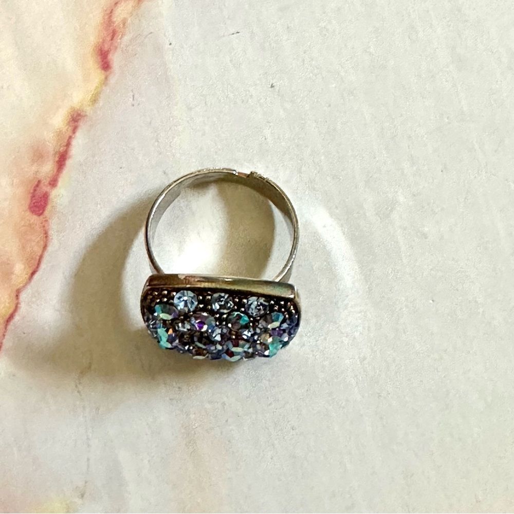 Silver Tone Rhinestone Square Adjustable Ring - image 6